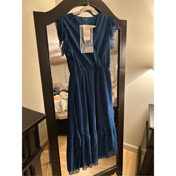 NEW Boho Wrap V Neck Ruffle Cap Sleeve Swiss Dot S NO BELT - Picture 5 of 6